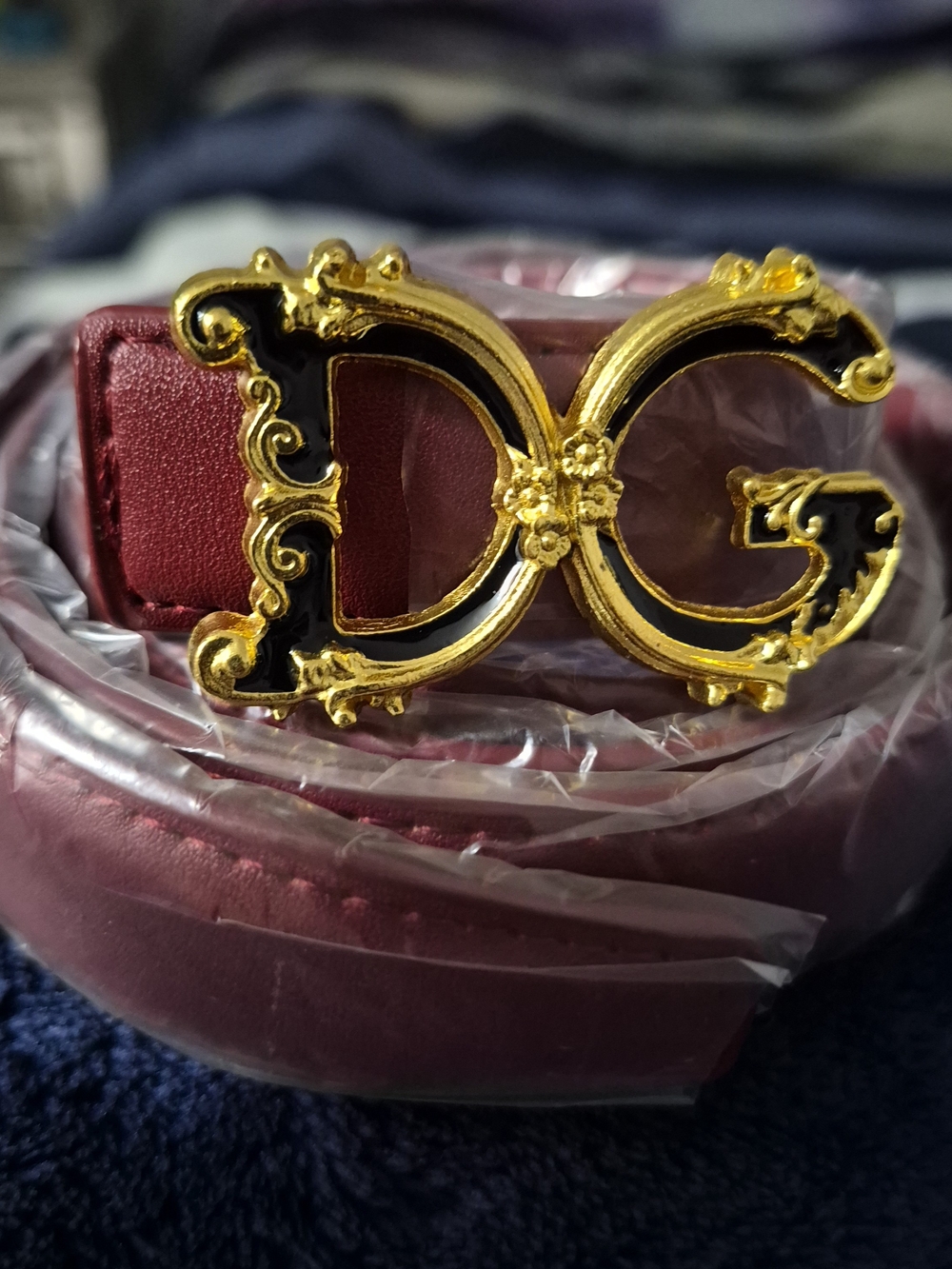 Gold DG Logo Buckle Burgundy Belt
